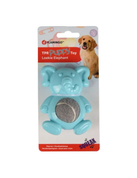 Гумена играчка Flamingo Toy Loekie с тенис топка за куче- Слонче син