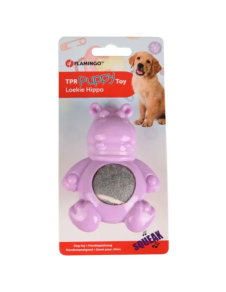 Гумена играчка Flamingo Toy Loekie с тенис топка за куче- Хипопотам лилав