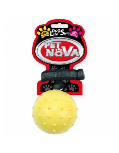 Кучешка играчка PET NOVA гумена топка със звук и връв за игра – аромат на ванилия, 6 см. жълт