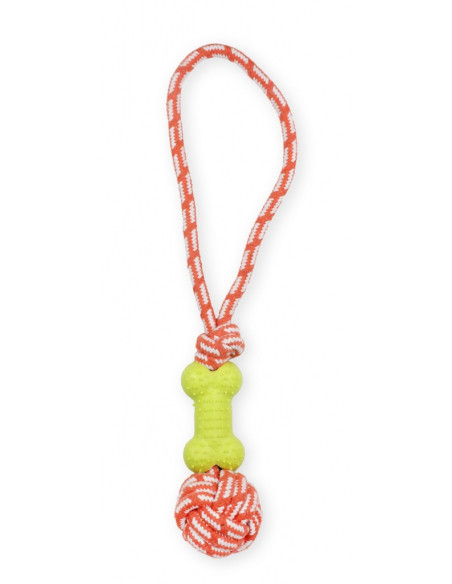 Памучно въже PET NOVA с гумен кокал за дърпане 40 см. жълт