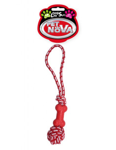 Памучно въже PET NOVA с гумен кокал за дърпане 40 см. червен 2