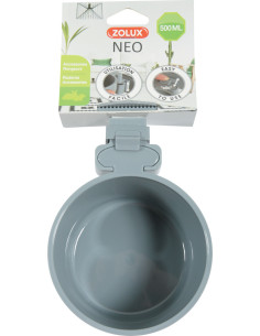 Пластмасова купа за храна и вода NEO Zolux – за прикрепяне към клетки и заграждения, 500мл Сив