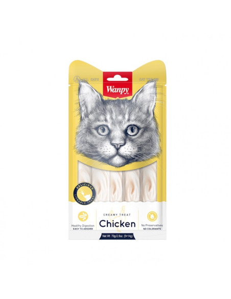 Wanpy Creamy Chicken 5 x 14 г - премиум клас кремообразно лакомство за котки с пиле, 5 порции