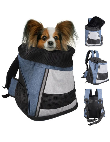 Транспортна раница за кучета Flamingo FRONT CARRIER TIMI BLUE 34x25x37CM походяща за носене както на гърба така и на гърдите 