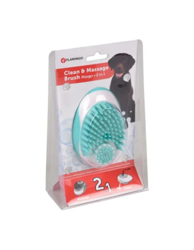 Четка за масаж и почистване 2в1 Flamingo Clean and massage brush за куче син