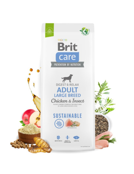 Brit Care Dog Sustainable Adult Large Breed Chicken-Insect- Супер премиум суха храна за кучета от големите породи. С високоус