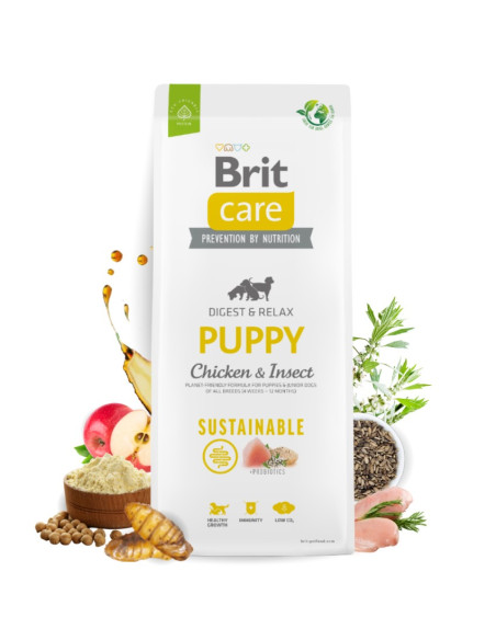 Brit Care Dog Sustainable Puppy Chicken-Insect – Супер премиум суха храна за подрастващи кученца от всички породи. С високоус