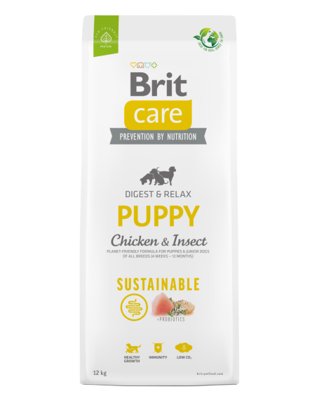 Brit Care Dog Sustainable Puppy Chicken-Insect – Супер премиум суха храна за подрастващи кученца от всички породи. С високоус