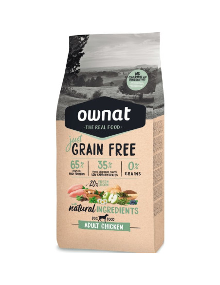 Натурална суха храна Ownat Adult Grain Free Chicken – БЕЗ зърнени култури за пораснали кучета от всички породи, с 65- пилешко