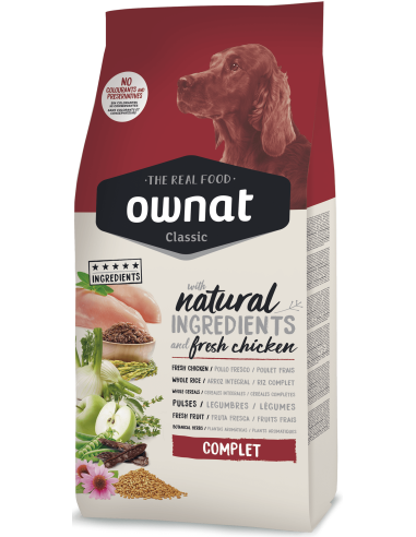 Натурална суха храна Ownat Classic Complete с прясно пилешко месо за пораснали кучета от всички породи 4 кг.
