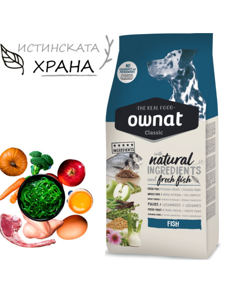 Натурална суха храна Ownat Classic Fish с прясна риба за пораснали кучета от всички породи 20 кг.
