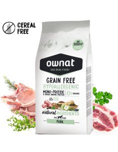 Натурална суха храна OWNAT GRAIN FREE HYPOALLERGENIC PORK MONOPROTEIN – хипоалергенна формула БЕЗ зърнени култури, с 50- пряс