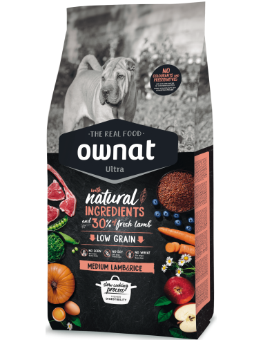 Натурална суха храна Ownat Ultra Medium Lamb and Rice с пряснo агнешко месо, за кучета предразположени към алергии и непоноси