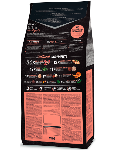 Натурална суха храна Ownat Ultra Medium Lamb and Rice с пряснo агнешко месо, за кучета предразположени към алергии и непоноси