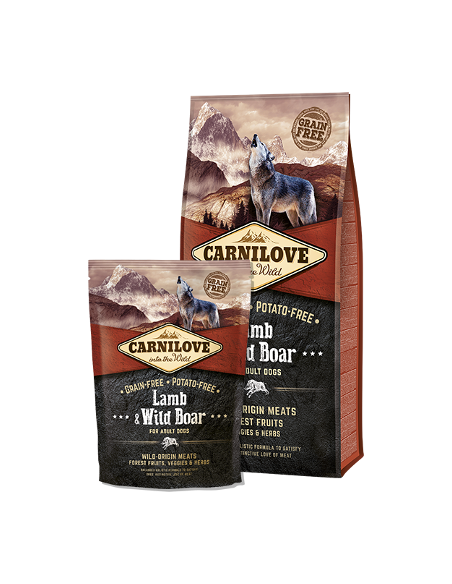 Пълноценна, суха храна за кучета Carnilove Lamb - Wild Boar Adult със 30- глиганско и 25- агнешко, БЕЗ ЗЪРНЕНИ КУЛТУРИ 1.5 кг