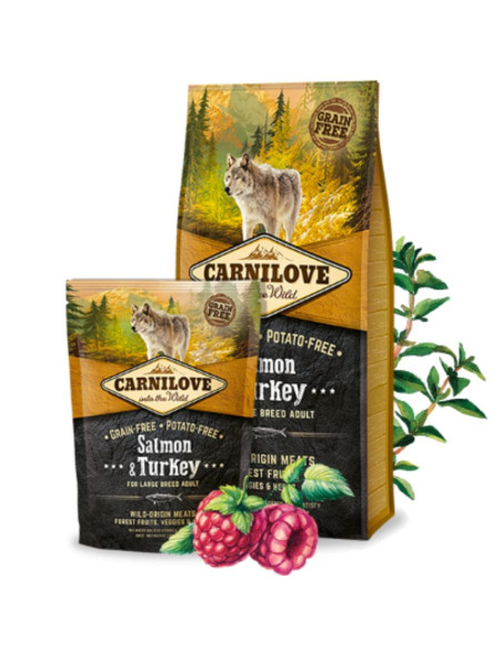 Пълноценна, суха храна за кучета от големи породи Carnilove Salmon - Turkey for Large Breed Adult със 25- сьомга и 20- пуешко