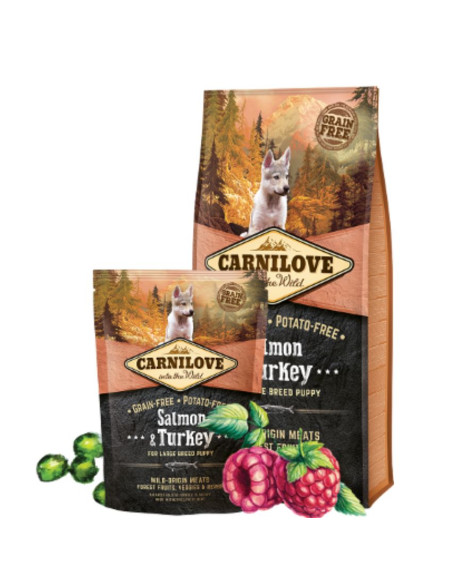 Пълноценна, суха храна за малки кученца от големи породи Carnilove Salmon - Turkey for Large Breed Puppy със 25- сьомга и 20-