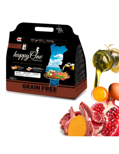Средиземноморска храна HappyOne Mediterraneum Grain Free Lamb а пораснали кучета от всички породи с прясно агнешко месо, зехт