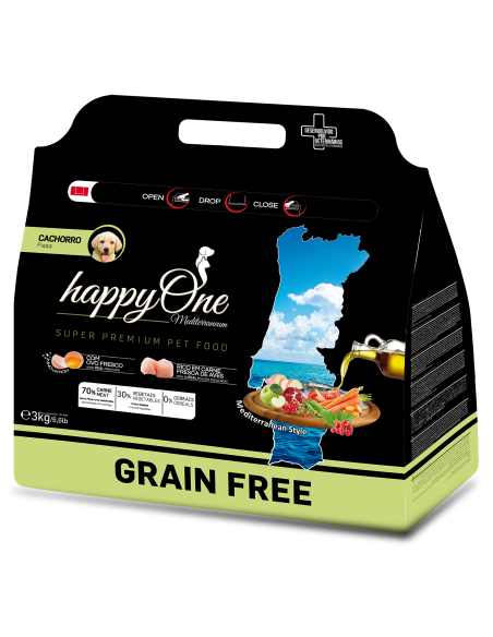 Средиземноморска храна HappyOne MEDITERRANEUM Puppy – Junior за подрастващи кученца от всички породи с пилешко месо, сардини,