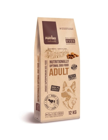 Супер премиум храна Puffins Adult Beef – за пораснали кучета от всички породи, със 76- прясно месо годно за човешка консумаци