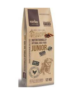 Супер премиум храна Puffins Maxi Junior – за подрастващи кученца от големите породи, със 76- прясно месо годно за човешка кон