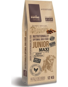 Супер премиум храна Puffins Maxi Junior – за подрастващи кученца от големите породи, със 76- прясно месо годно за човешка кон 2