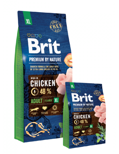 Суха храна за кучета BRIT PREMIUM ADULT XL BY NATURE [ НОВА, ПОДОБРЕНА ФОРМУЛА ] с 48- прясно пилешко месо 3 кг.