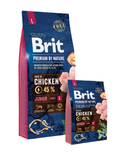 Суха храна за кучета BRIT PREMIUM JUNIOR L BY NATURE [ НОВА, ПОДОБРЕНА ФОРМУЛА ] с 45- прясно пилешко месо 15 кг.
