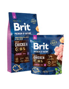 Суха храна за кучета BRIT PREMIUM JUNIOR S BY NATURE [ НОВА, ПОДОБРЕНА ФОРМУЛА ] с 55- прясно пилешко месо 1 кг.