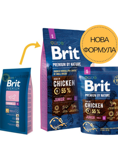 Суха храна за кучета BRIT PREMIUM JUNIOR S BY NATURE [ НОВА, ПОДОБРЕНА ФОРМУЛА ] с 55- прясно пилешко месо 3 кг.
