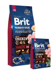 Суха храна за кучета BRIT PREMIUM SENIOR L/XL BY NATURE [ НОВА, ПОДОБРЕНА ФОРМУЛА ] с 45- прясно пилешко месо 15 кг.