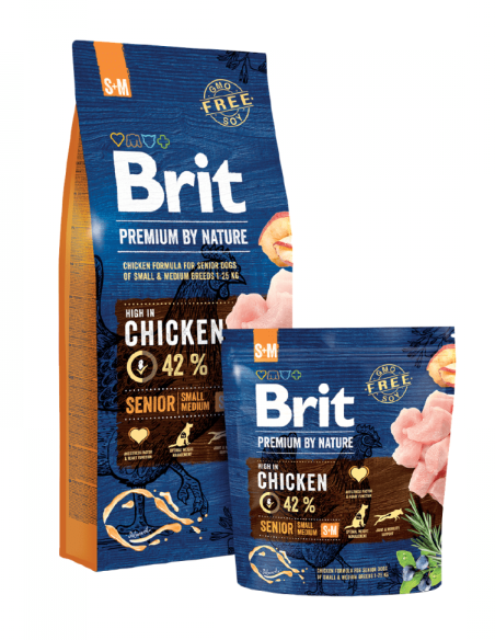 Суха храна за кучета BRIT PREMIUM SENIOR S/M BY NATURE [ НОВА, ПОДОБРЕНА ФОРМУЛА ] с 42- прясно пилешко месо 15 кг.