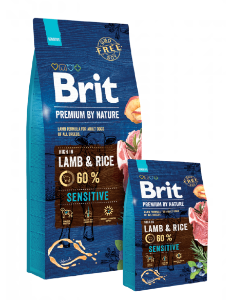 Суха храна за кучета BRIT PREMIUM SENSITIVE LAMB - RICE BY NATURE [ НОВА, ПОДОБРЕНА ФОРМУЛА ] с 45- прясно агнешко месо 3 кг.