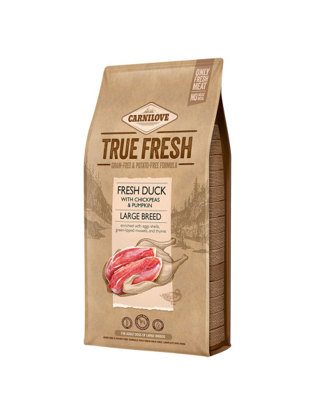 Ултра премиум суха храна Carnilove TRUE FRESH DUCK Large Breed със 60- истинско, прясно патешко месо, черупки от яйца, зелено