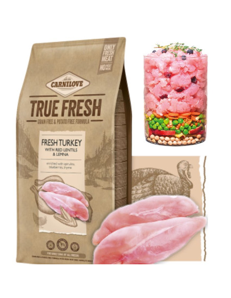 Ултра премиум суха храна Carnilove TRUE FRESH Turkey for Adult със 60- истинско, прясно пуешко месо, червена леща и водна лещ