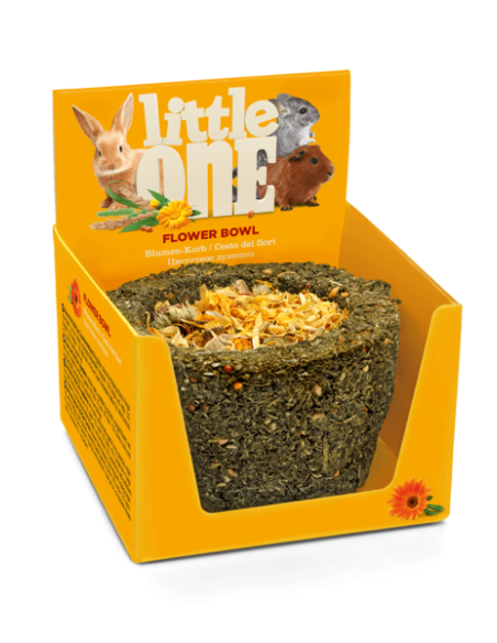 Лакомство за гризачи и зайци Little One Flower bowl купичка от ливадно сено с цветчета от невен 120 гр. 1 бр.