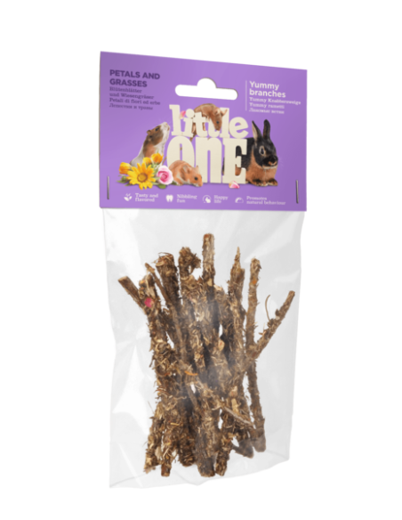 Натурални, плодни клонки за гризане Little One Yummy branches с венчелистчета от дива роза, невен, хибискус, слънчоглед, метл