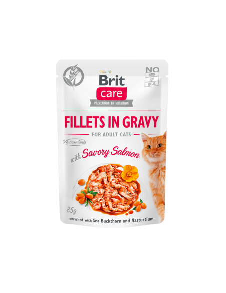 Brit Care Cat Pouch SAVORY SALMON in Gravy – пауч за котки със сьомга в сос 85 гр.