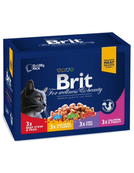 Brit Cat Premium Pouches Plate Family – 12х100гр паучове за котки с различни вкусове