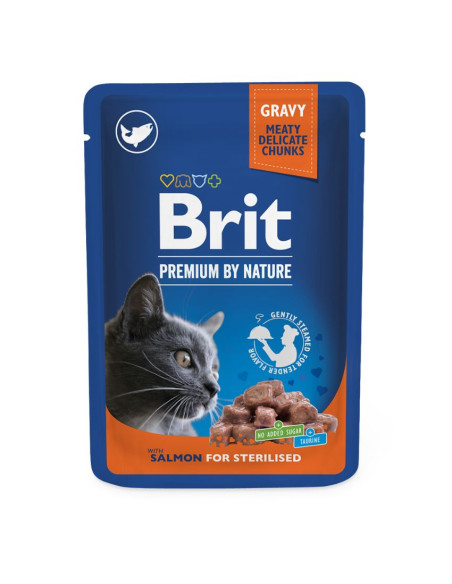 Пауч за кастрирани котки Brit premium cat pouches Salmon for Sterilized със сьомга 100 g 0.100 кг.