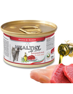 Консервирана храна за котки HEALTHY MEAT All days CAT Beef с прясно телешко месо, пилешко и риба тон 0.200 кг.