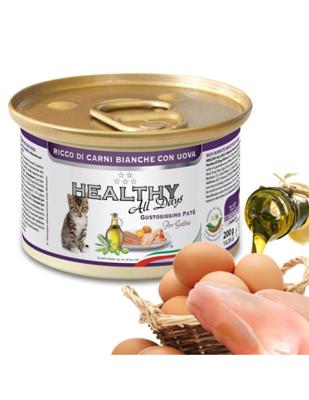 Консервирана храна за малки котенца HEALTHY MEAT All days Kitten Еggs с прясно бяло месо и яйца 0.200 кг.