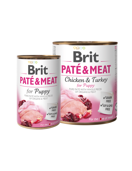 BRIT PATÉ - MEAT – PUPPY – консервирана храна за кучета с 29- прясно пилешко месо и 21- пуешко 0.800 кг.