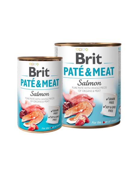 BRIT PATÉ - MEAT SALMON – консервирана храна за кучета с 26- сьомга и 24- пилешко месо 0.400 кг.