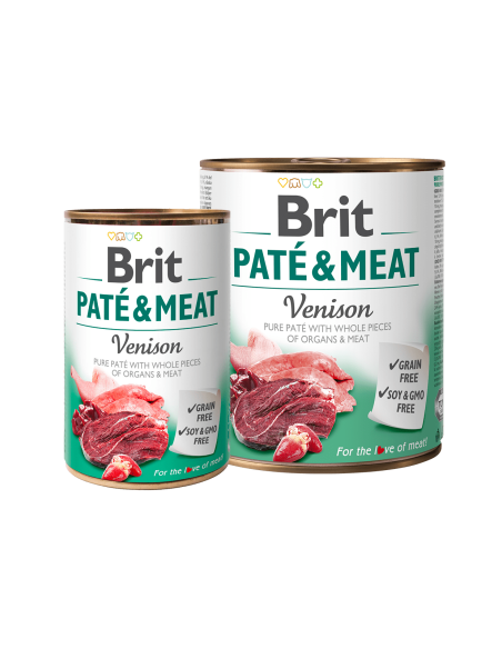 BRIT PATÉ - MEAT VENISON- консервирана храна за кучета с 26- прясно еленско месо и 24- пилешко месо 0.400 кг.