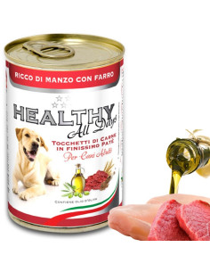 Консервирана храна за кучета HEALTHY MEAT All days Beef And Spelt с прясно говеждо месо, пилешко, пуешко и спелта 0.400 кг.