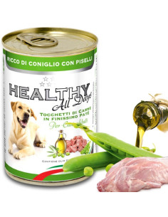 Консервирана храна за кучета HEALTHY MEAT All days Rabbit and Peas със прясно заешко месо и грах 0.400 кг.
