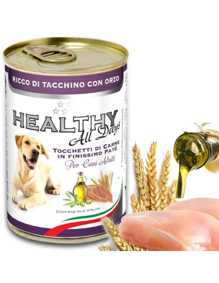 Консервирана храна за кучета HEALTHY MEAT All days Turkey and Barley с прясно пуешко месо и пшеница 0.400 кг.