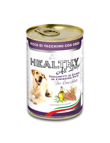 Консервирана храна за кучета HEALTHY MEAT All days Turkey and Barley с прясно пуешко месо и пшеница 0.400 кг.