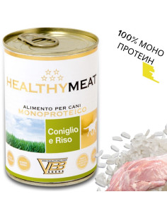 Консервирана храна за кучета HEALTHY MEAT Mono Protein Rabbit And Rice със 100- чист протеин от заешко месо и ориз 0.400 кг.